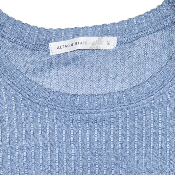 Altar’d State Puff Sleeve Ribbed Sweater Sky Blue L Feminine Knit Cozy Top - Picture 4 of 9